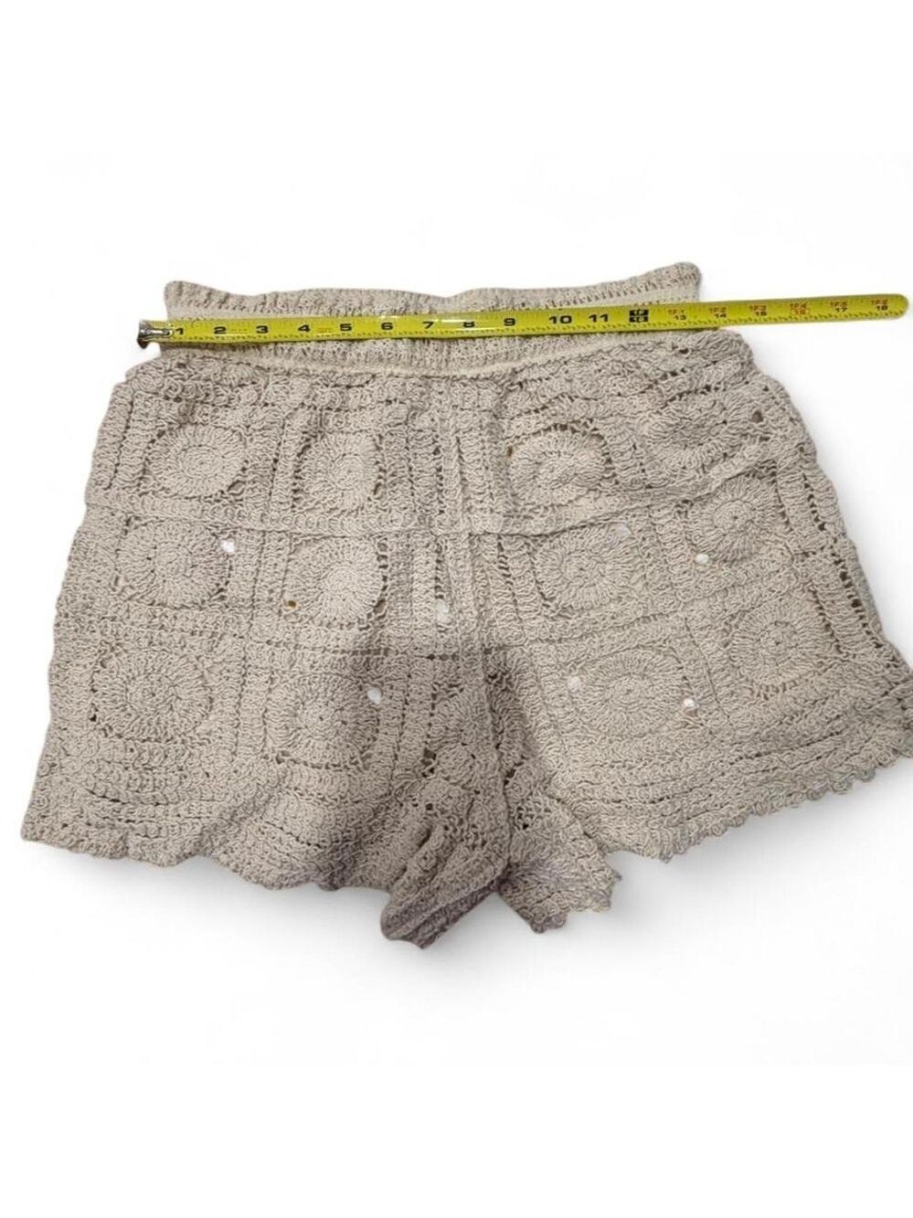 Rebellion Again Crochet Granny Square Shorts Size L Cream Boho Festival Lined - Picture 2 of 6